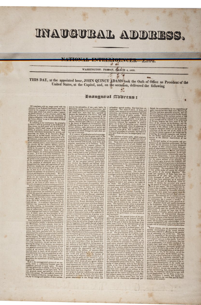 الخطاب الافتتاحي لجون كوينسي آدامز ، 4 مارس 1825 (انظر أيضًا GLC 696060) بواسطة المدرسة الأمريكية