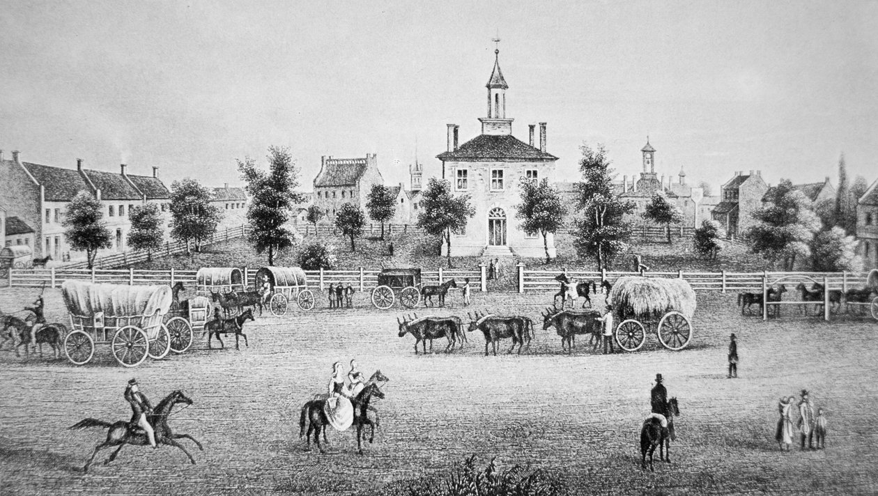 Independence, Missouri, c.1850 (engraving) بواسطة المدرسة الأمريكية