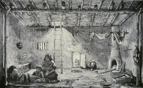 داخل منزل بويبلو ، حوالي 1880 (نقش) بواسطة المدرسة الأمريكية