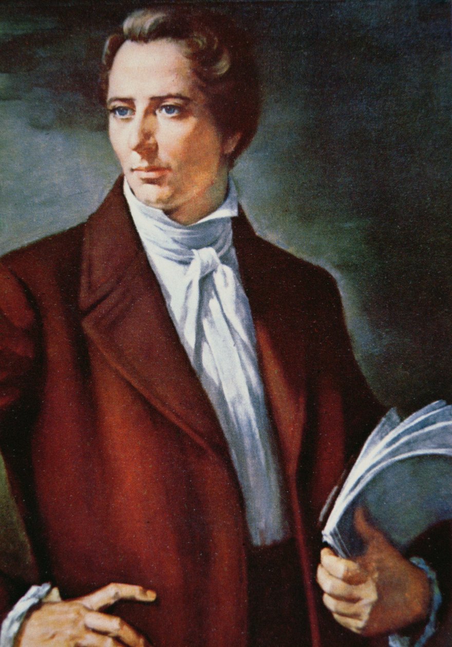 Joseph Smith (1805-44) prophet founder of the Mormon Religion in the USA (colour litho) بواسطة المدرسة الأمريكية