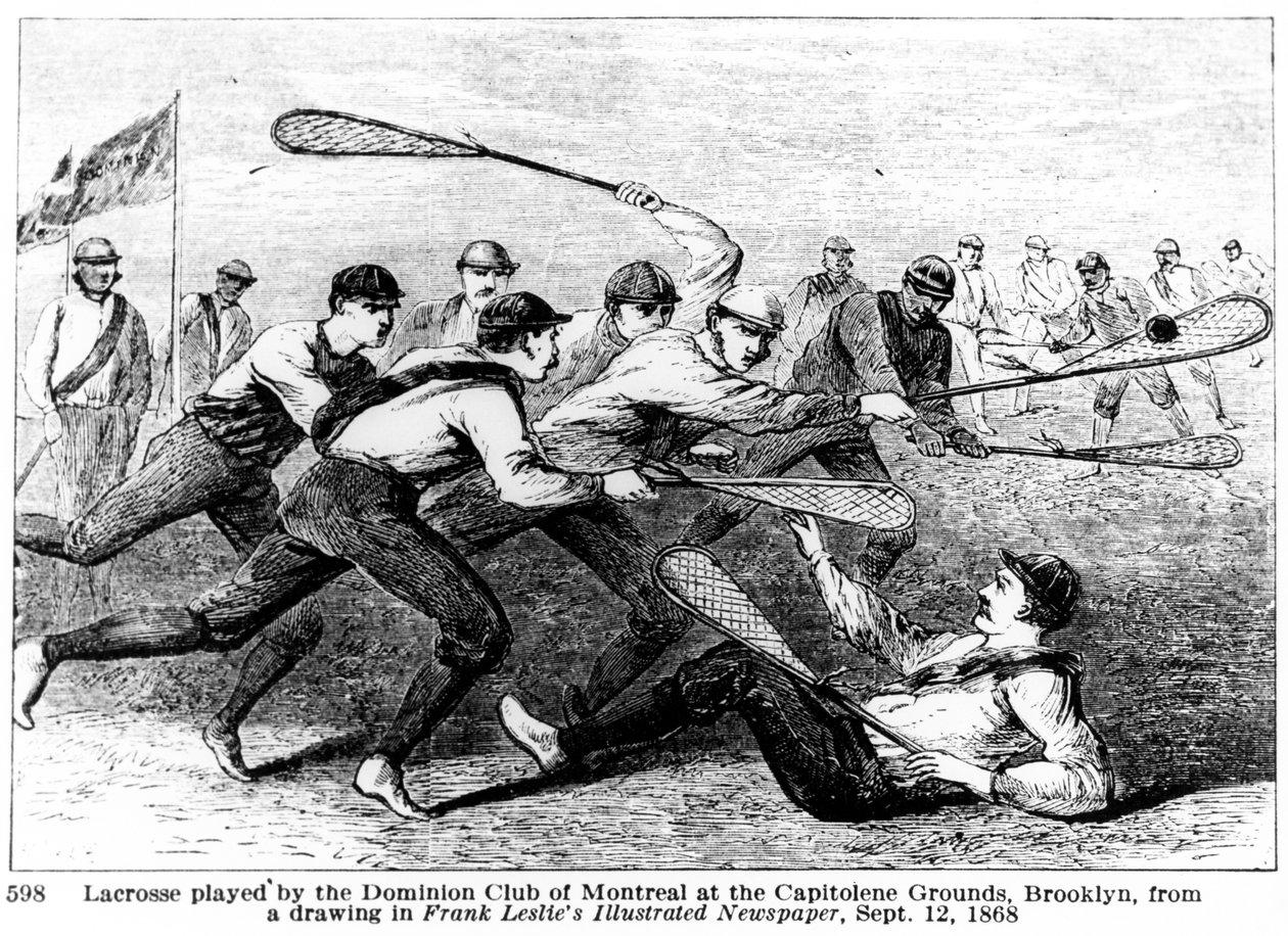 Lacrosse played by the Dominion Club of Montreal at the Capitoline Grounds, Brooklyn, from a drawing in Frank Leslie