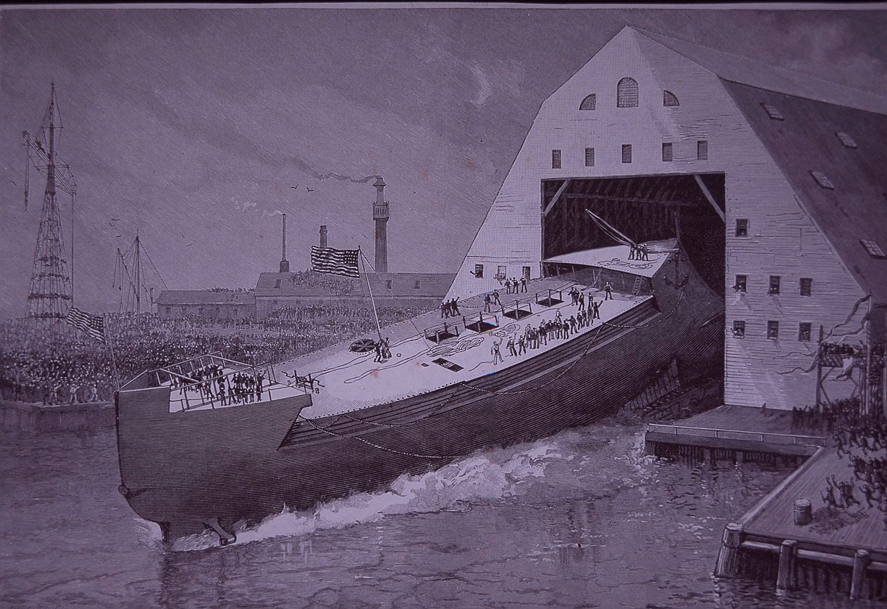 Launch of USS Maine, eight years before it was sunk بواسطة المدرسة الأمريكية