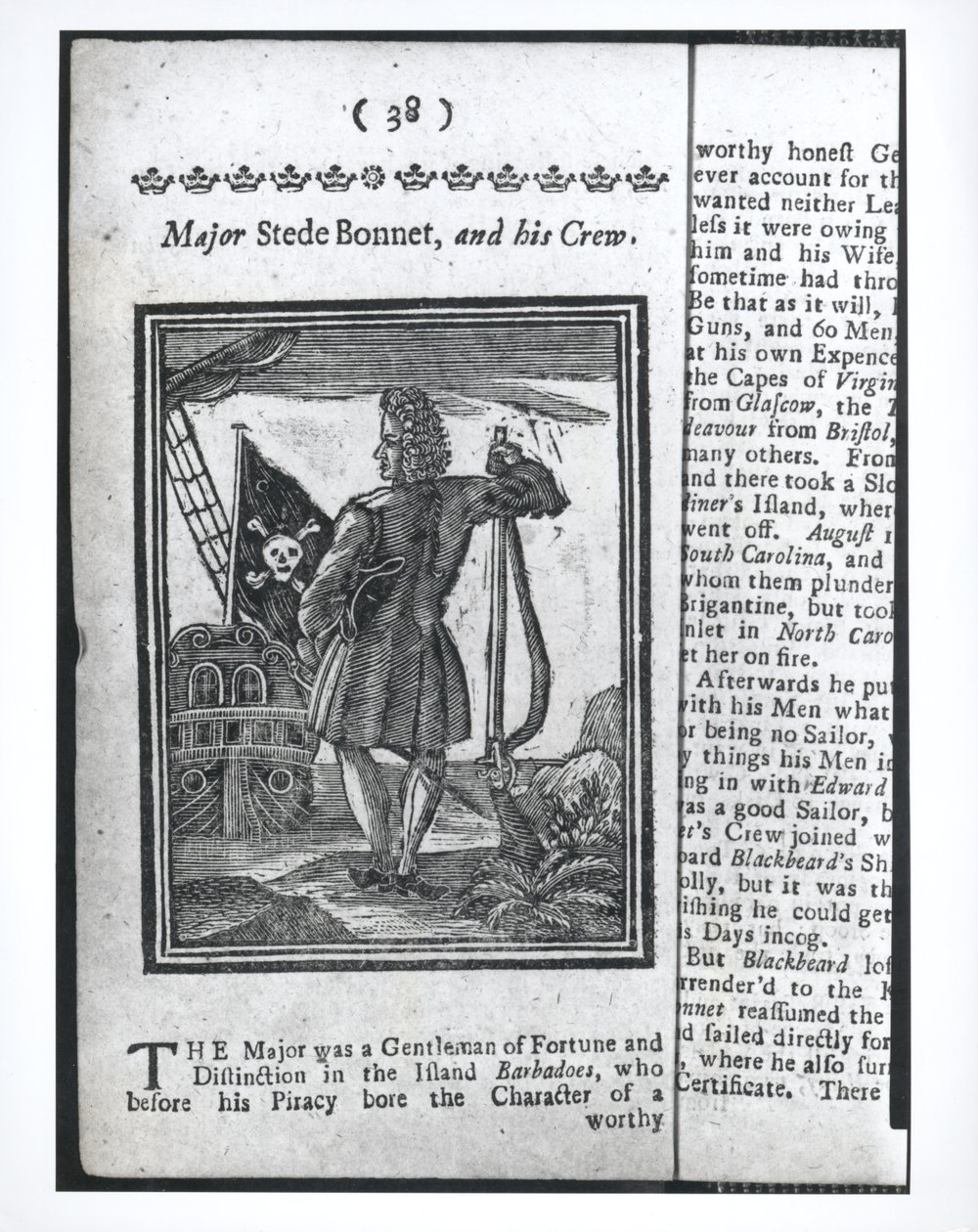 الرائد Stepe Bonnet ، الصفحة 38 من تاريخ وحياة جميع القراصنة الأكثر شهرة وأطقمهم ، لندن ، 1725 بواسطة المدرسة الأمريكية