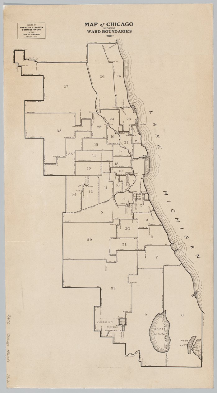 Map of Chicago Showing Ward Boundaries بواسطة المدرسة الأمريكية