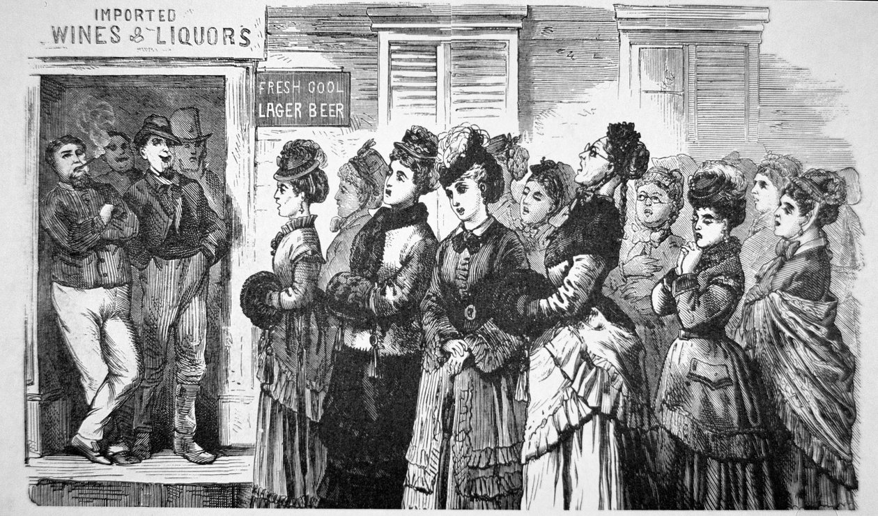 Members of the National Christian Temperance Union singing hymns and praying for lost souls in a saloon بواسطة المدرسة الأمريكية