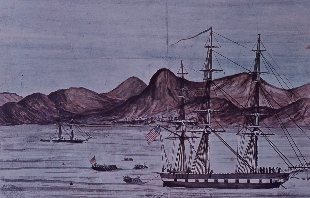 الحرب المكسيكية الأمريكية (1846-48) ، قوات الإنزال البحرية الأمريكية في لوريتو بواسطة المدرسة الأمريكية