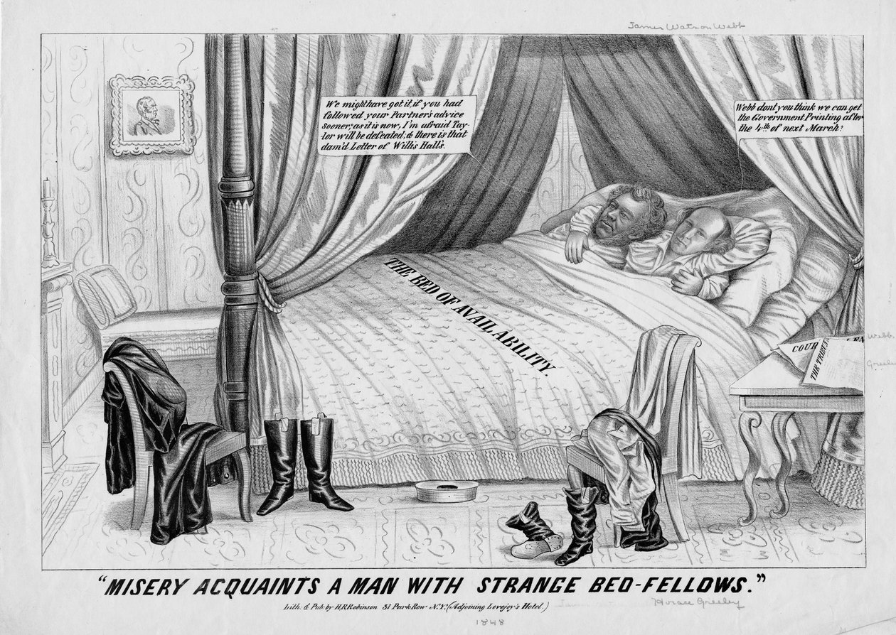 البؤس يكتشف رجلًا مع زملاء غريبين في الفراش ، نشره HR Robinson ، New York ، 1848 بواسطة المدرسة الأمريكية