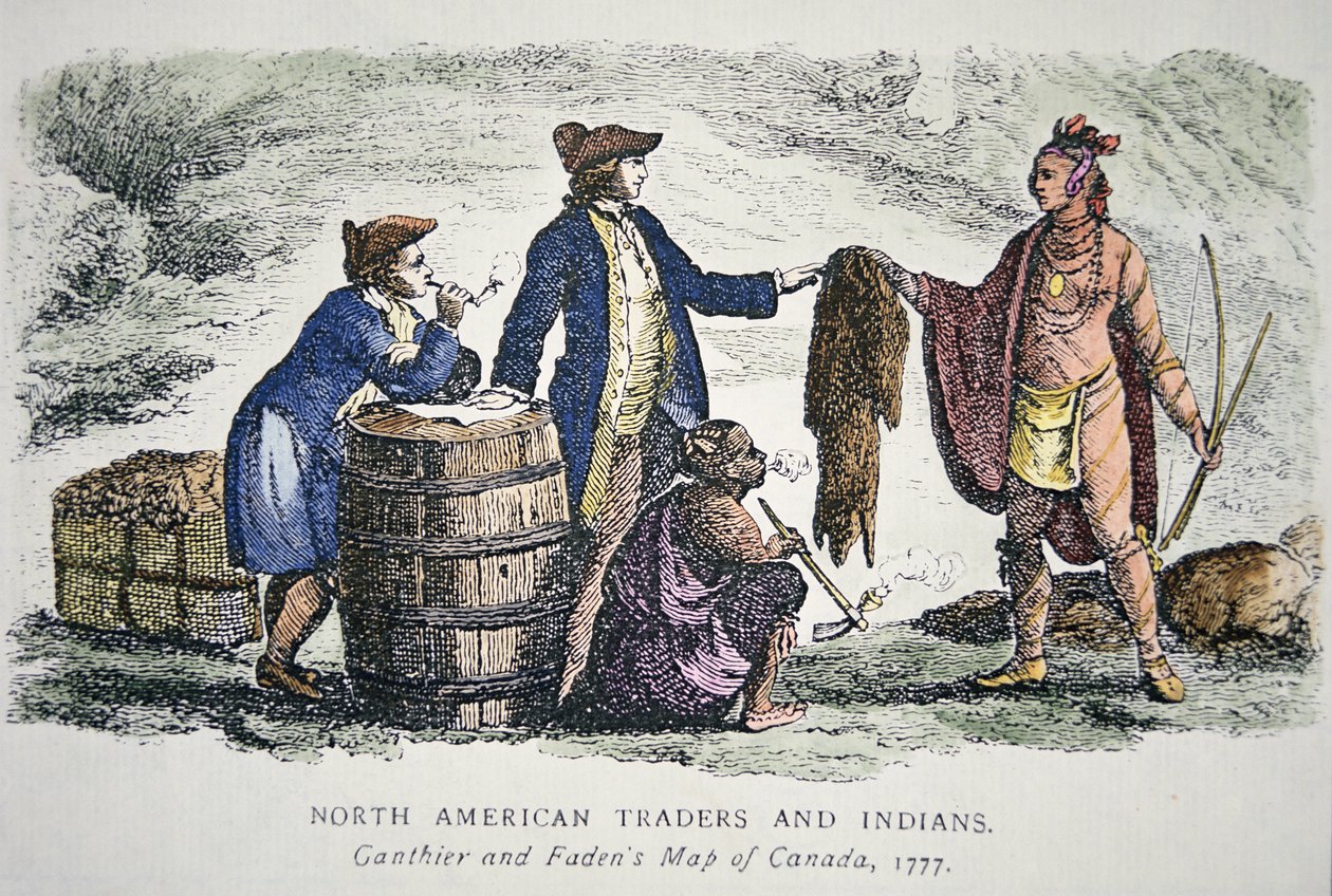 Native American trading furs بواسطة المدرسة الأمريكية