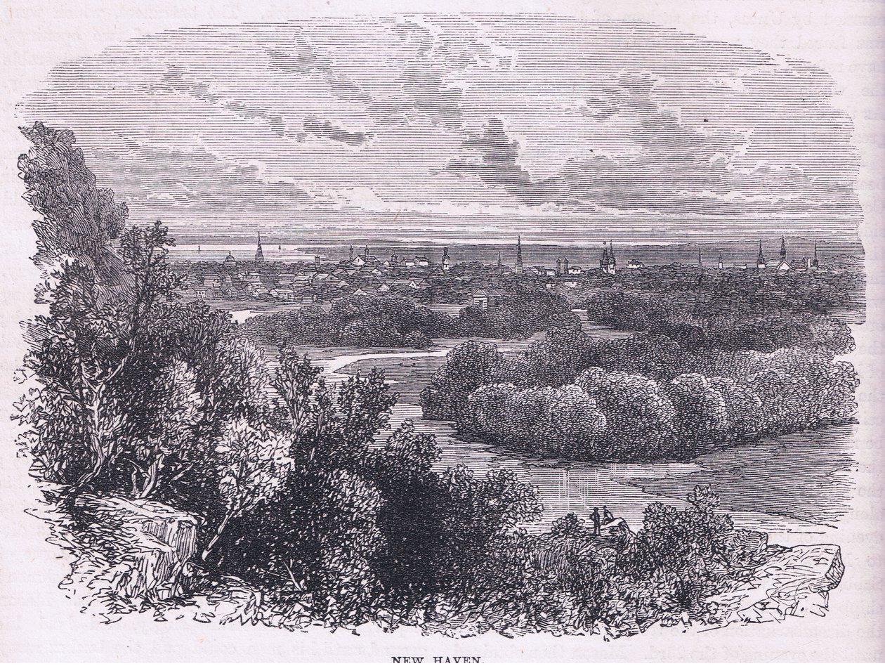نيو هافن ، رسم توضيحي من حانة Cassell's History of the United States. بواسطة Petter & Galpin c.1890 (litho) بواسطة المدرسة الأمريكية