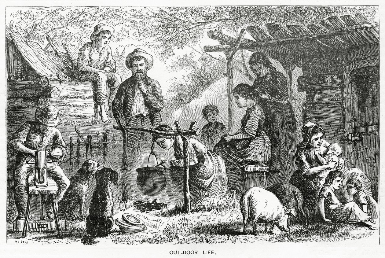 الحياة خارج المنزل ، رسم توضيحي لقصة مميزة ، مجتمع المنبوذين ، من Appletons Journal ، 23 مارس 1872 بواسطة المدرسة الأمريكية