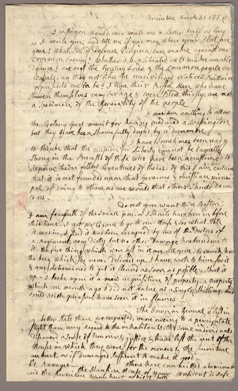 Page 1, Letter from Abigail Adams to John Adams, 31 March - 5 April 1776 (ink on paper) بواسطة المدرسة الأمريكية