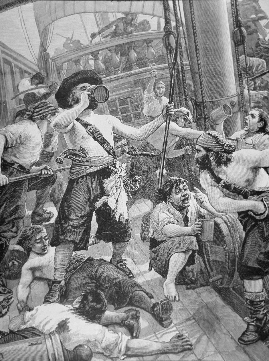 Pirates capturing a ship (engraving) بواسطة المدرسة الأمريكية