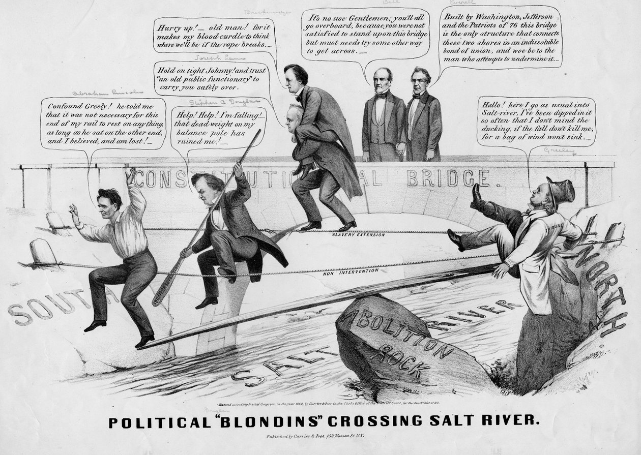 الشقراوات السياسية التي تعبر نهر سولت ، نشرتها Currer & Ives ، نيويورك ، 1860 بواسطة المدرسة الأمريكية