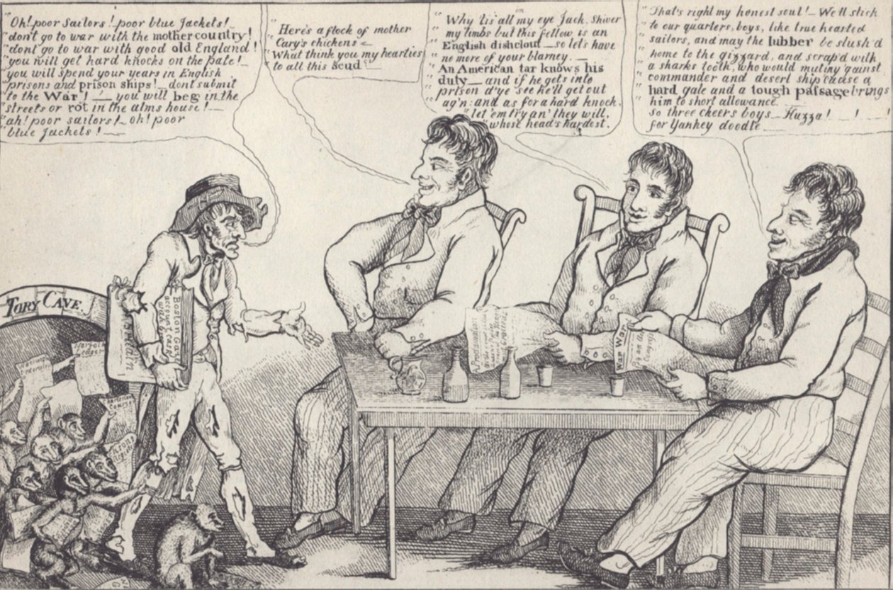 Political Cartoon on the Eve of the War of 1812, c.1812 (litho) بواسطة المدرسة الأمريكية
