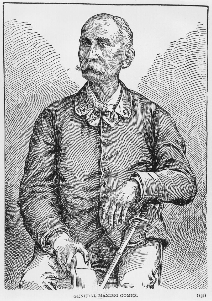صورة للجنرال ماكسيمو جوميز (1836-1905) من قصة كوبا بقلم مراد هالستيد ، نُشر عام 1898 بواسطة المدرسة الأمريكية