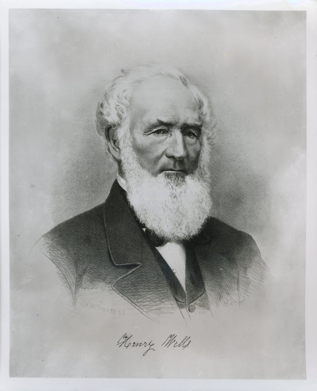 صورة لهنري ويلز (1805-1878) المؤسس المشارك لشركة Wells Fargo & Co. (litho) بواسطة المدرسة الأمريكية