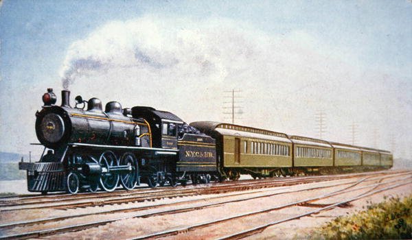 بطاقة بريدية لسفينة Empire State Express رقم 999 لخط سكة حديد New York Central و Hudson River بواسطة المدرسة الأمريكية