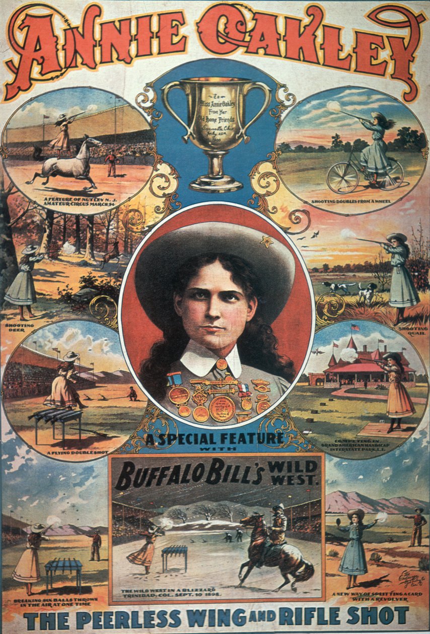 Poster advertising Annie Oakley featuring in Buffalo Bill