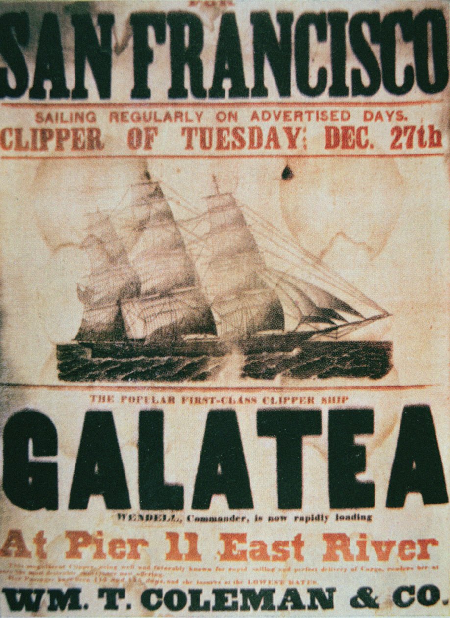 Poster advertising the New York to San Francisco route of the clipper ship 