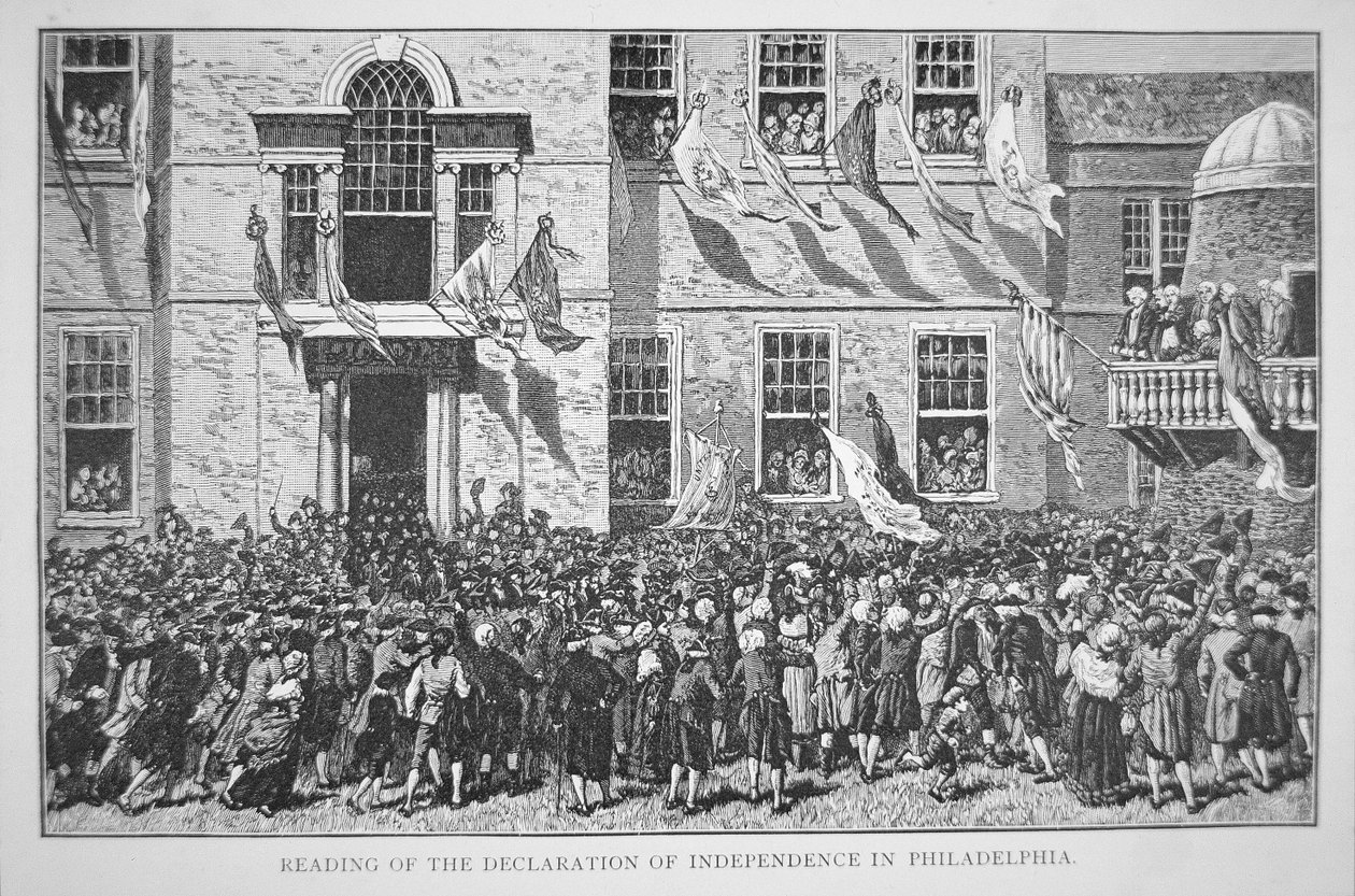 Reading the Declaration of Independence to the citizens of Philadelphia, 8 July 1776 (litho) بواسطة المدرسة الأمريكية
