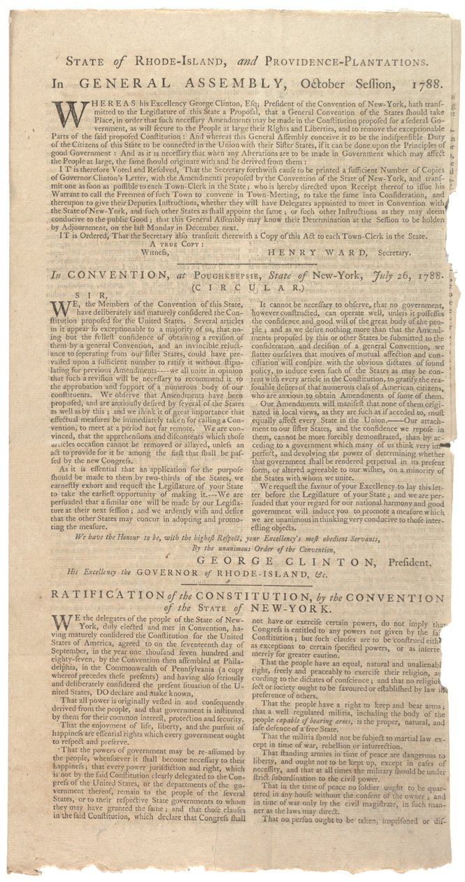 قرارات طباعة مقترح NYS لإدخال تعديلات على الدستور ، أكتوبر 1788 بواسطة المدرسة الأمريكية