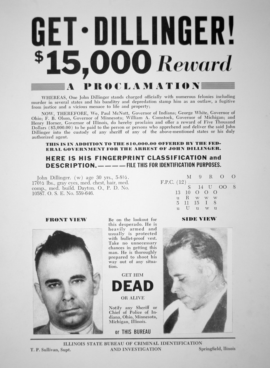 Reward poster for John Dillinger بواسطة المدرسة الأمريكية