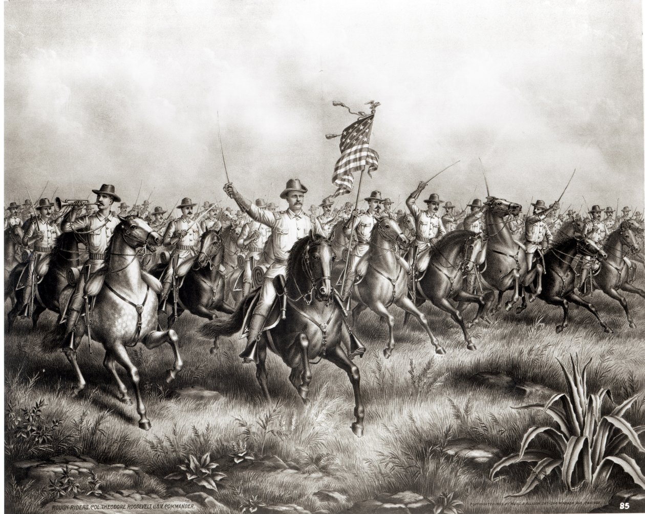 Rough Riders: العقيد ثيودور روزفلت ، القائد الأمريكي في سان خوان هيل ، سانتياغو ، كوبا ، 1898 بواسطة المدرسة الأمريكية