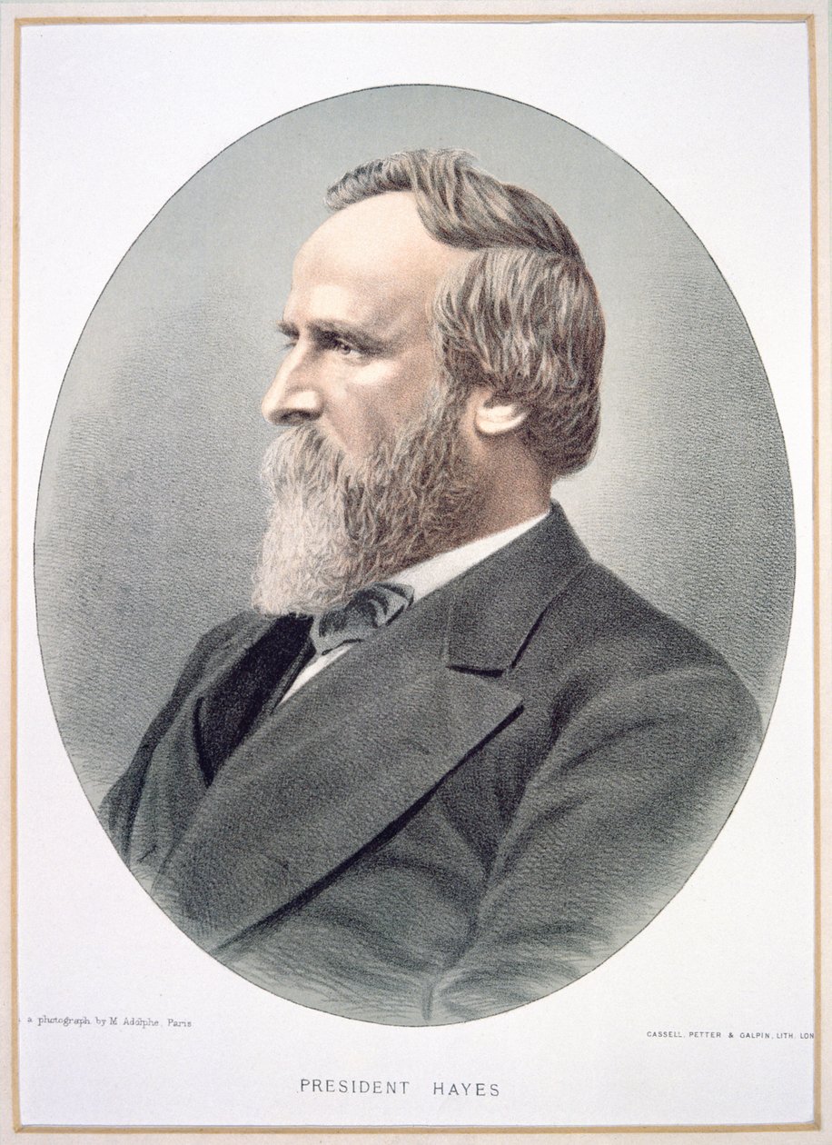Rutherford B. Hayes (1822-93) (colour litho) بواسطة المدرسة الأمريكية