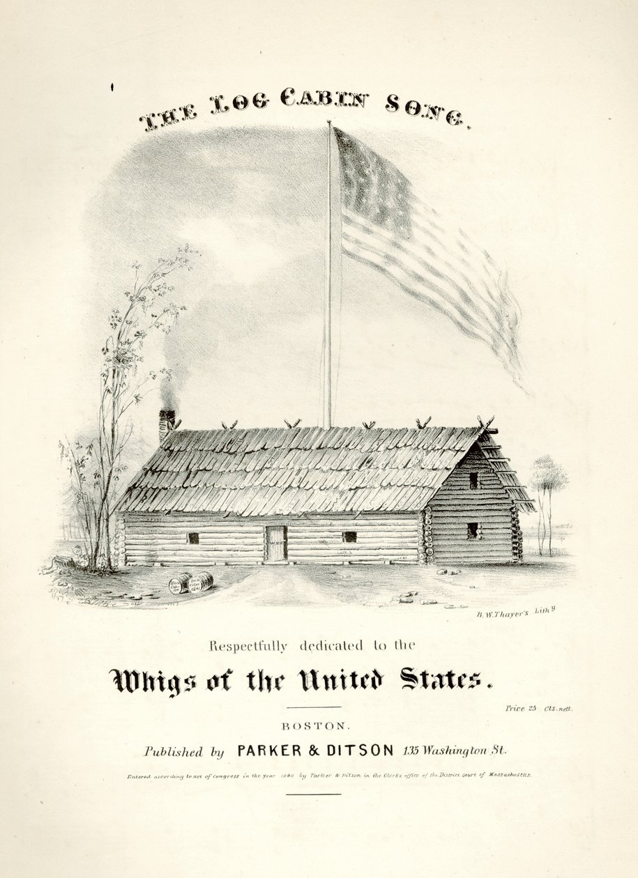 غلاف الموسيقى ورقة لأغنية The Cabin Song ... ، نشره Parker & Ditson ، بوسطن ، 1840 بواسطة المدرسة الأمريكية