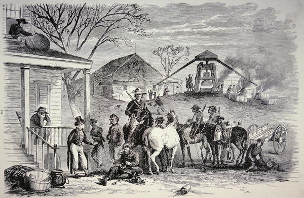'Sherman's Bummers' ، نهب في ولاية كارولينا الجنوبية خلال مسيرة إلى البحر في عام 1864 (litho) بواسطة المدرسة الأمريكية