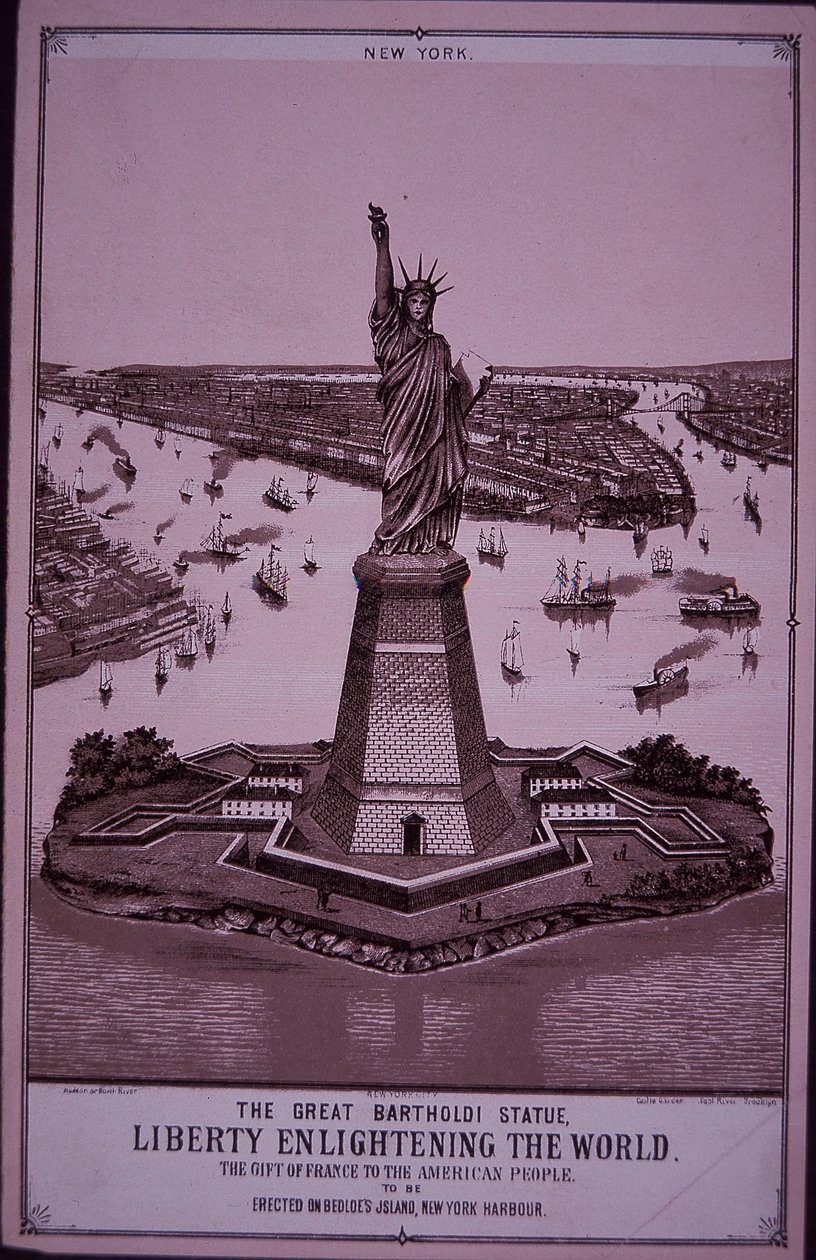 Statue of Liberty ‘to be erected on Bedloe’s Island’, print of 1885 (engraving) بواسطة المدرسة الأمريكية