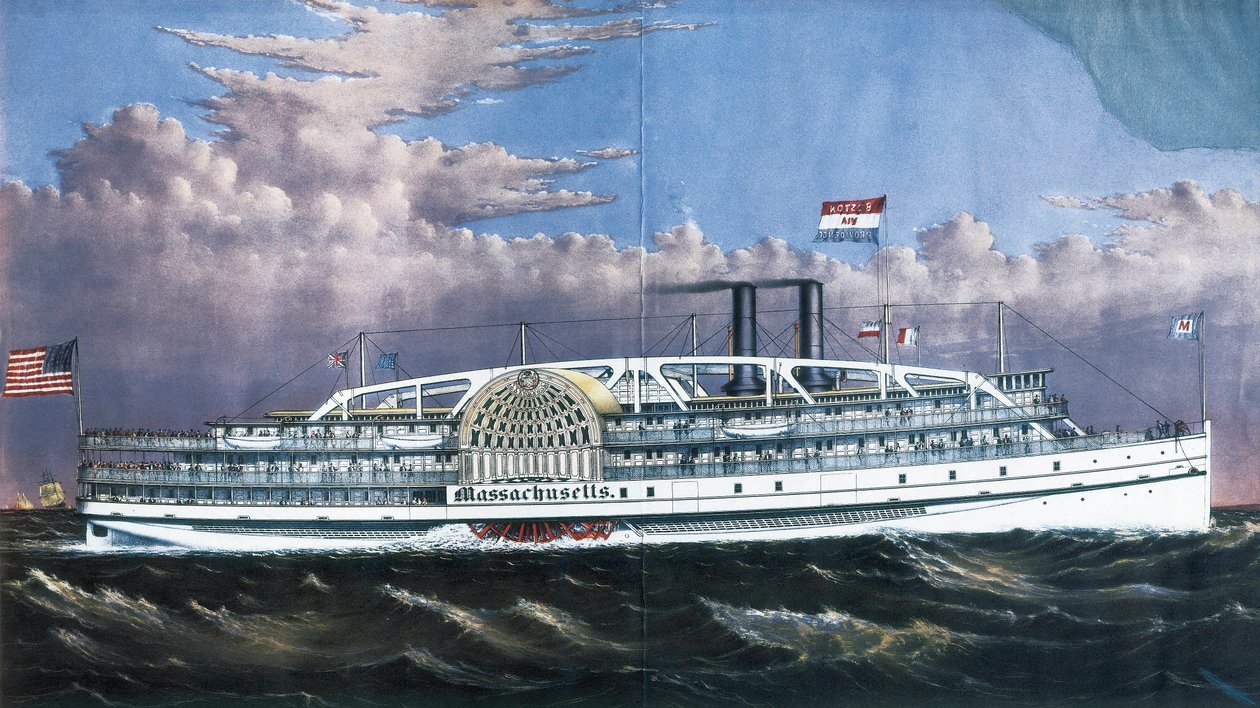 Steamboat Massachusetts تعمل بعجلات مجداف بواسطة المدرسة الأمريكية