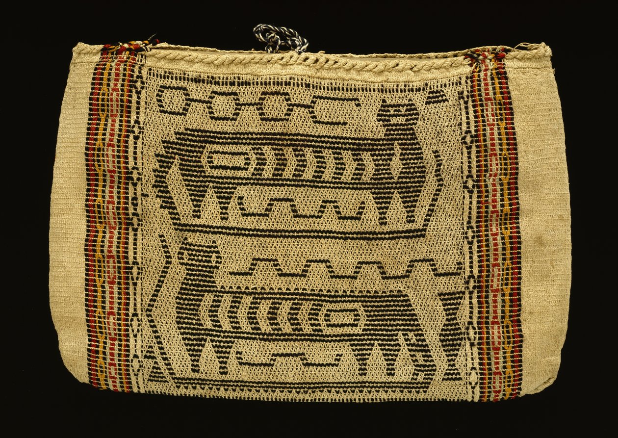 حقيبة تخزين ، بوتواتومي ، c.1890 (خيوط قطن وخيوط صوف) (انظر أيضًا 340993) بواسطة المدرسة الأمريكية