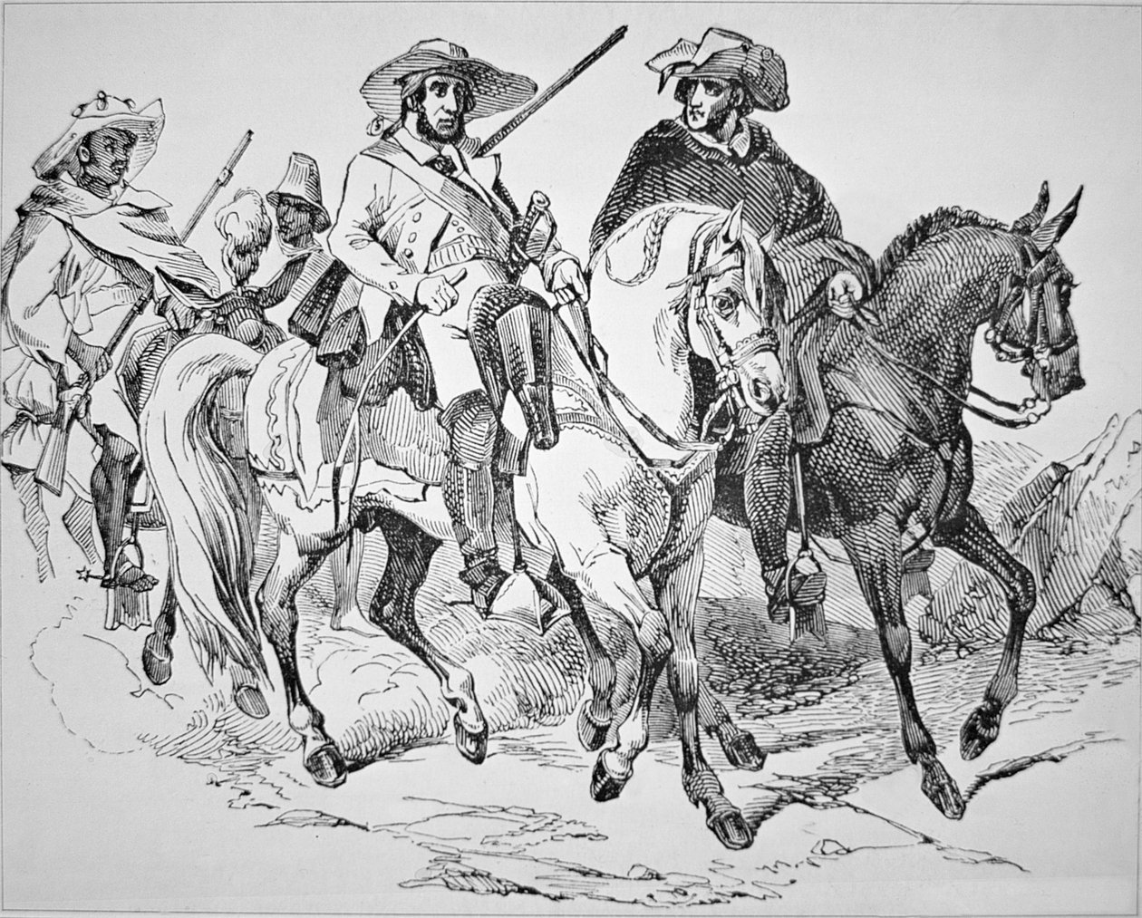 Texas Rangers during the period of the Texas Republic (1836-45) 1842 (engraving) بواسطة المدرسة الأمريكية
