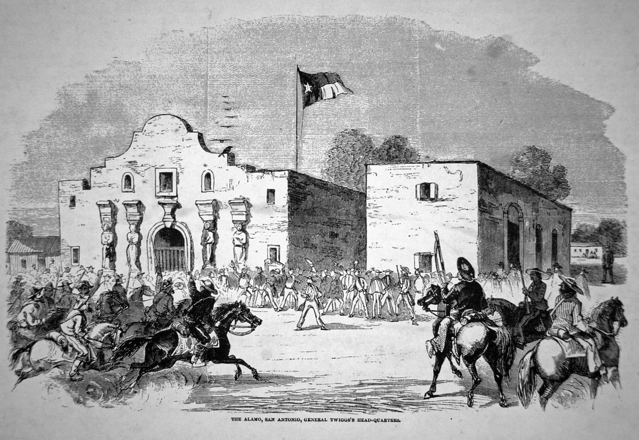 حصن ألامو في سان أنطونيو ، المقر الرئيسي للجنرال الفدرالي تويجز (1790-1862) (ليتو) بواسطة المدرسة الأمريكية