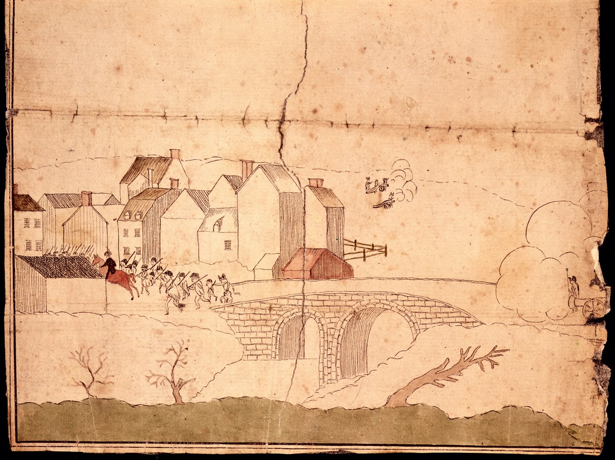 The Battle of Lexington and Concord (قلم وحبر ومرحاض على ورق) بواسطة المدرسة الأمريكية