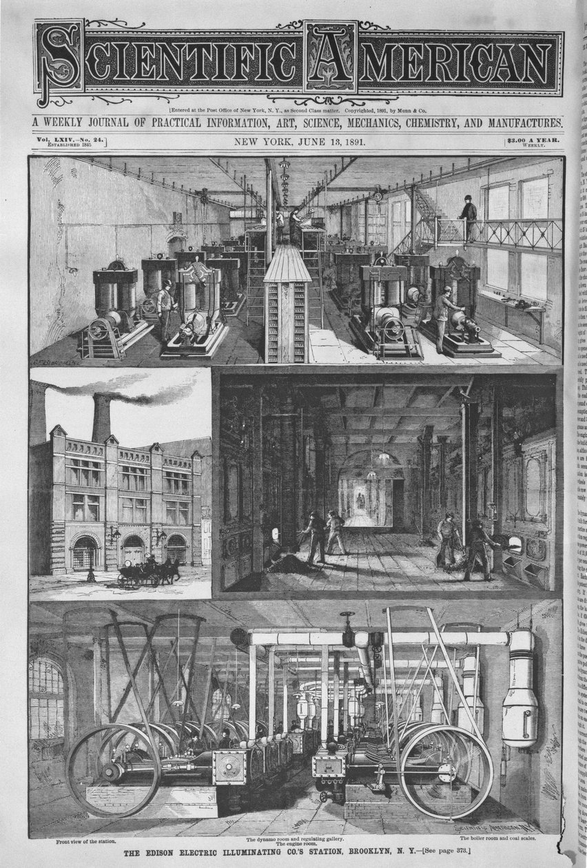 محطة Edison Electric Illuminating Cos Station ، توضيح من مجلة Scientific American ، 1891 بواسطة المدرسة الأمريكية