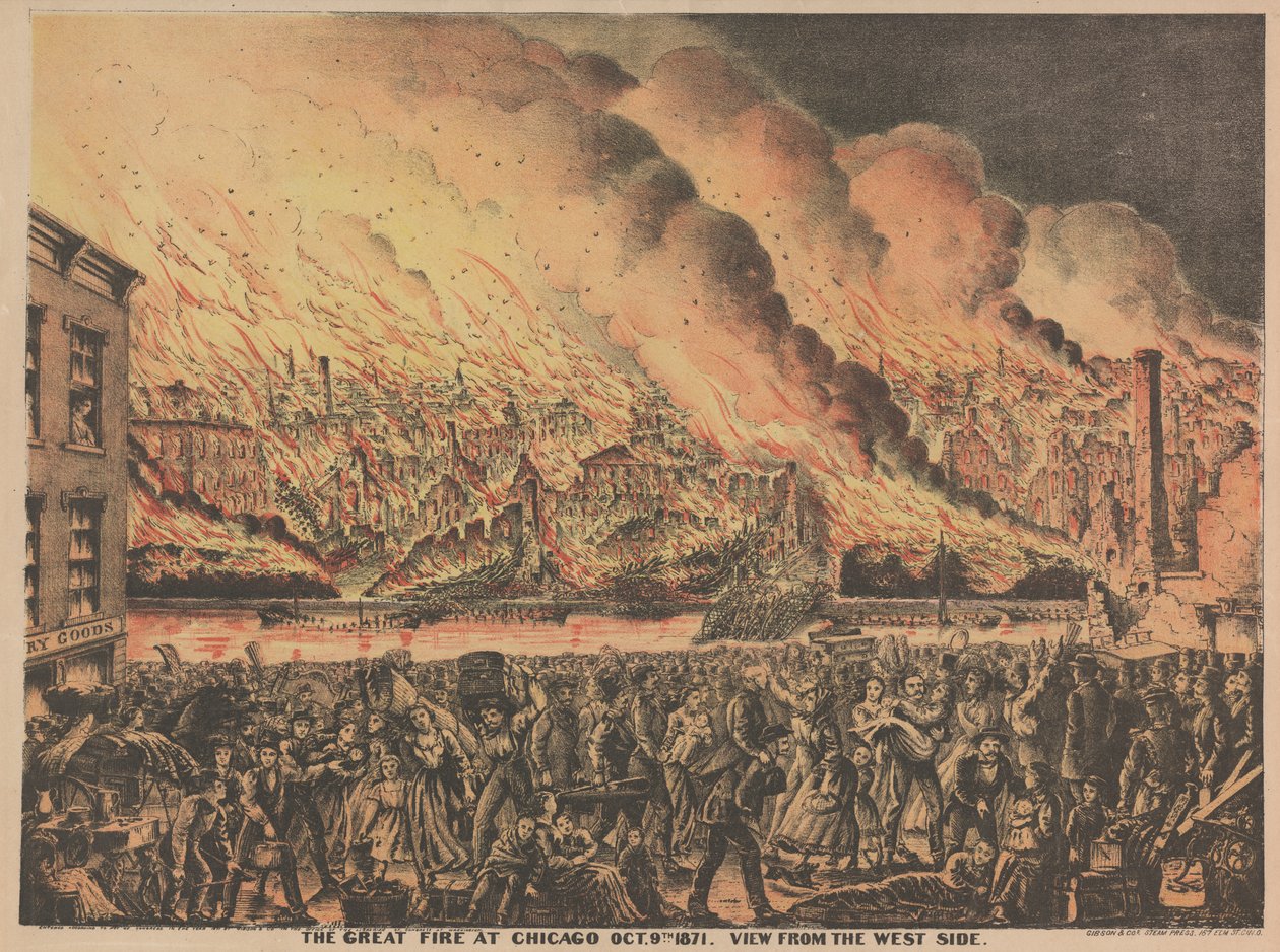 الحريق العظيم في شيكاغو ، 9 أكتوبر ، منظر من الجانب الغربي ، 1871 بواسطة المدرسة الأمريكية