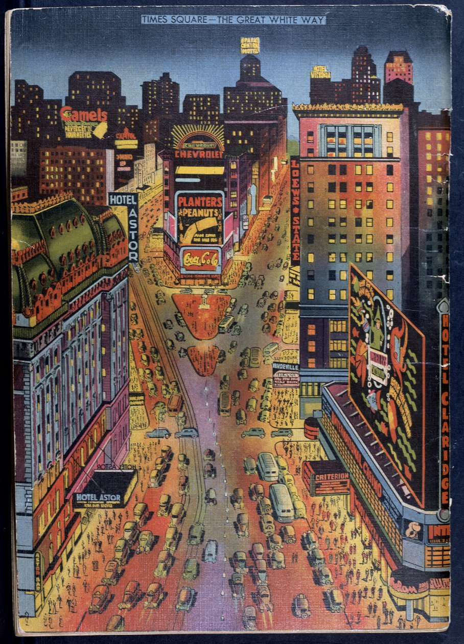 The Great White Way Times Square ، مدينة نيويورك ، رسم توضيحي من New York Illustrated ، 1938 بواسطة المدرسة الأمريكية