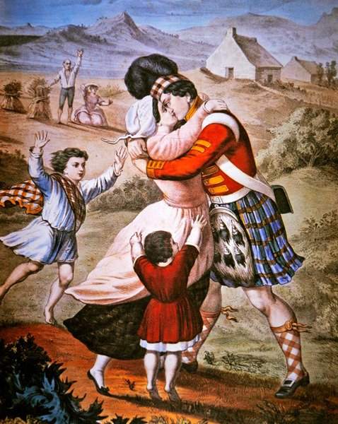 عودة هايلاندر ، التي نشرتها Currier & Ives (لون ليثو) بواسطة المدرسة الأمريكية