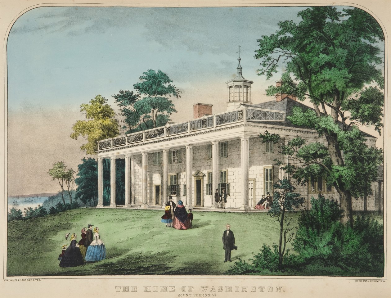منزل واشنطن ، ماونت فيرنون ، فيرجينيا ، حانة. c1857 طباعة حجرية ملونة. بواسطة المدرسة الأمريكية