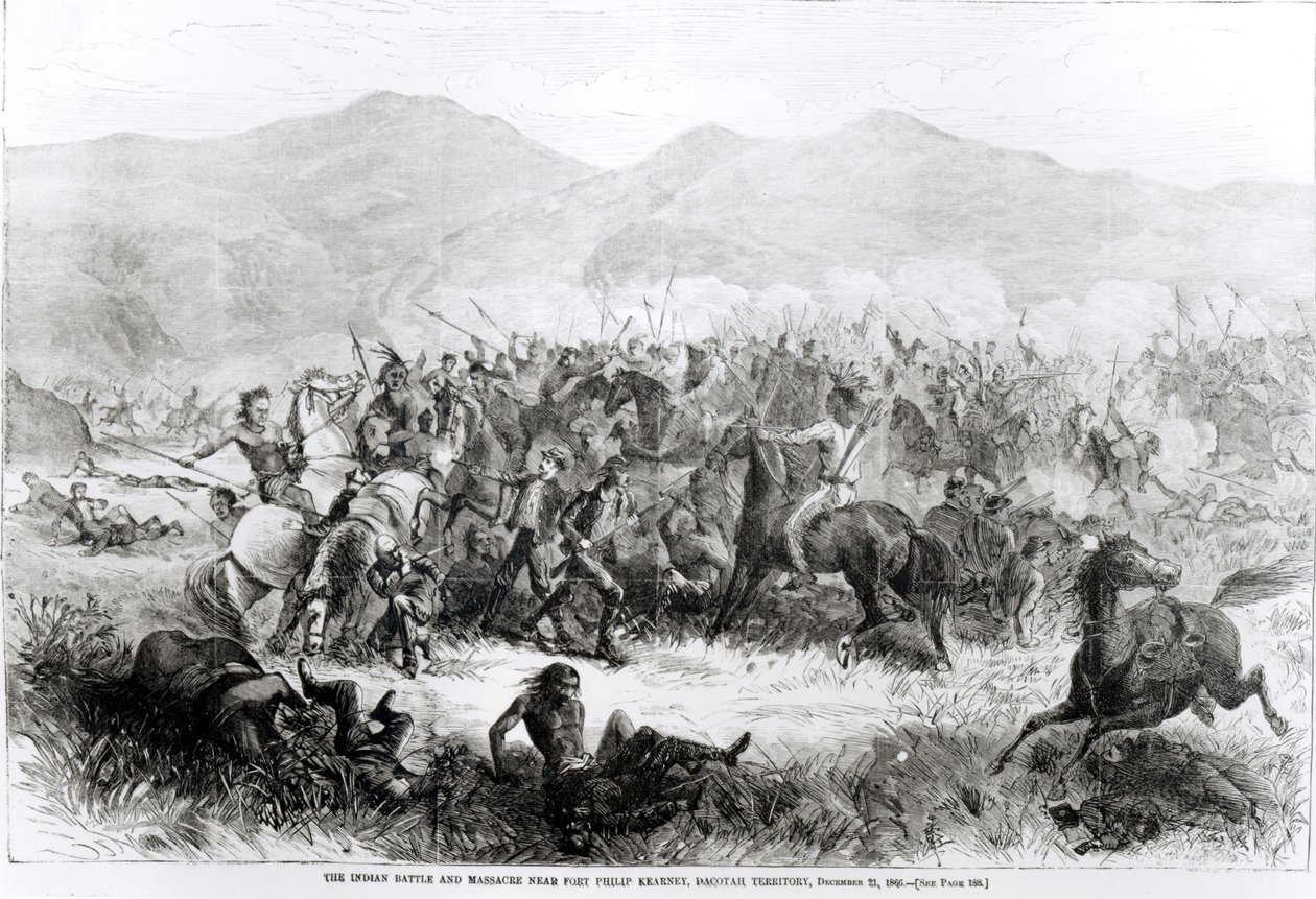 المعركة والمذبحة الهندية بالقرب من حصن فيليب كيرني ، إقليم داكوتا ، 21 ديسمبر 1866 بواسطة المدرسة الأمريكية