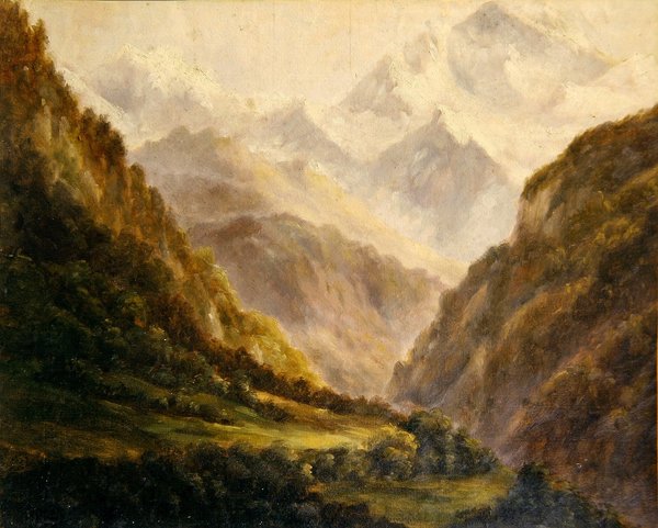 The Rockies ، حوالي 1870 (زيت على ورق) بواسطة المدرسة الأمريكية