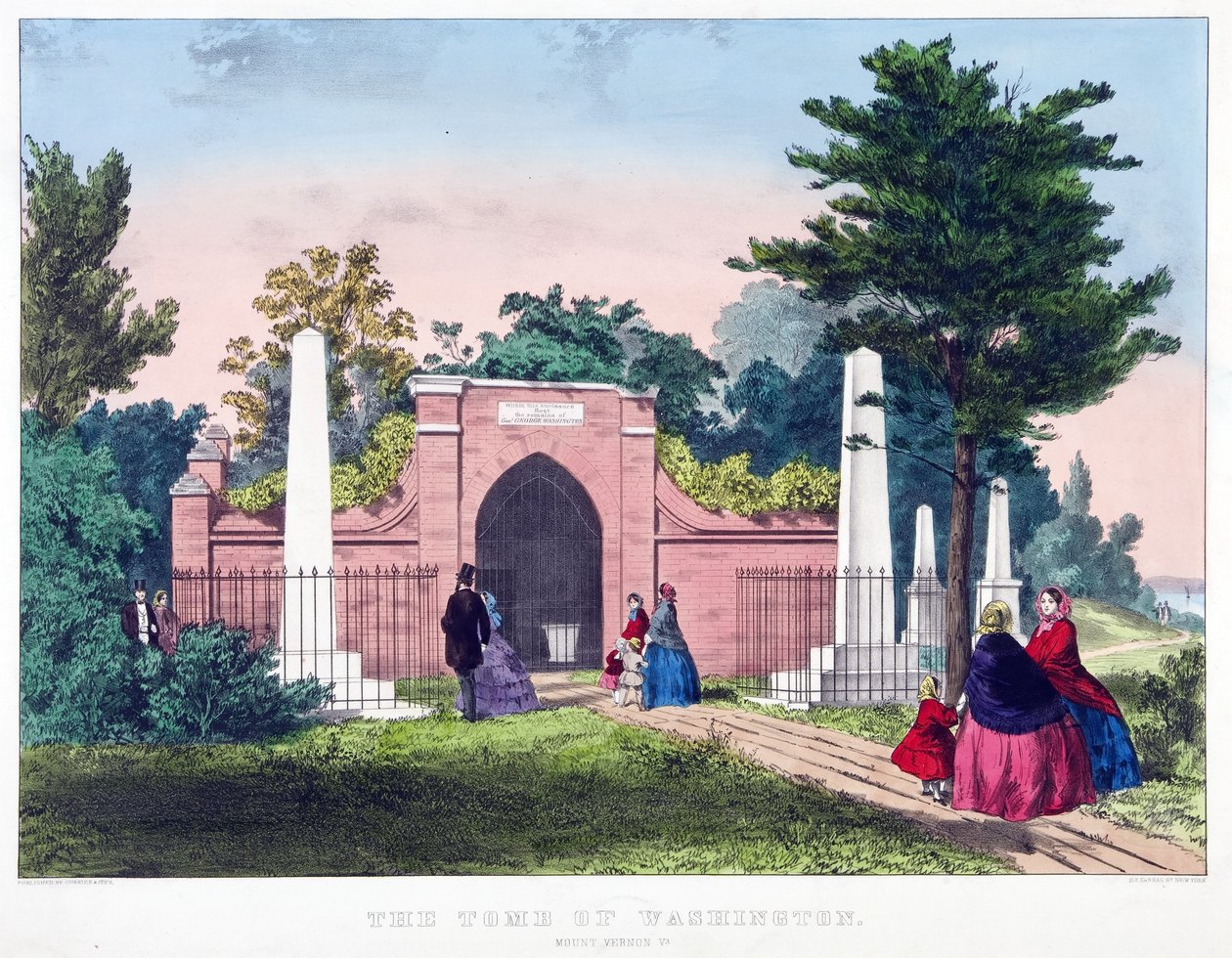 قبر واشنطن ، ماونت فيرنون ، فيرجينيا ، حانة. c1857 طباعة حجرية ملونة. بواسطة المدرسة الأمريكية