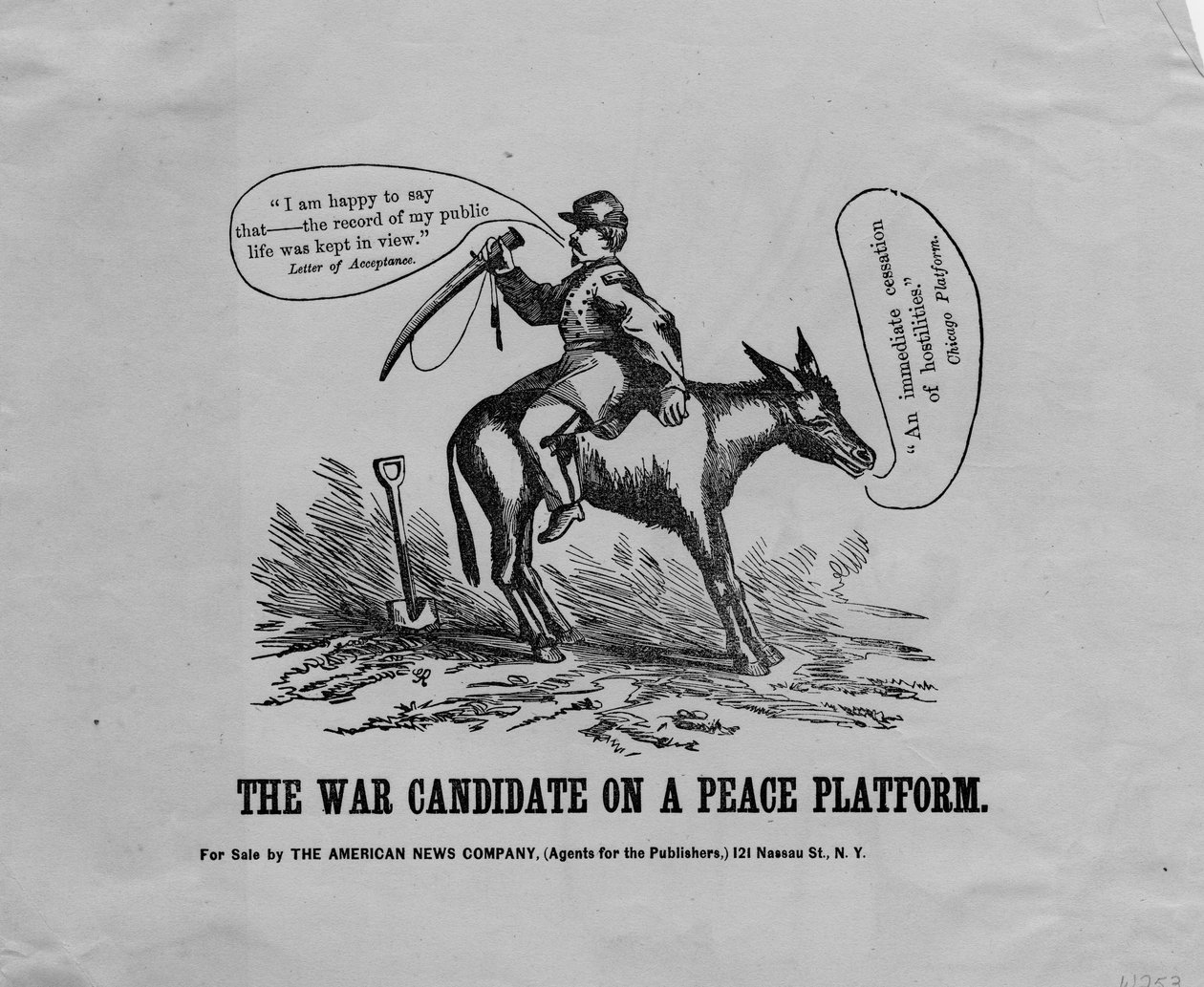 مرشح الحرب على منصة سلام ، نشرته شركة American News Co. ، نيويورك ، 1864 بواسطة المدرسة الأمريكية