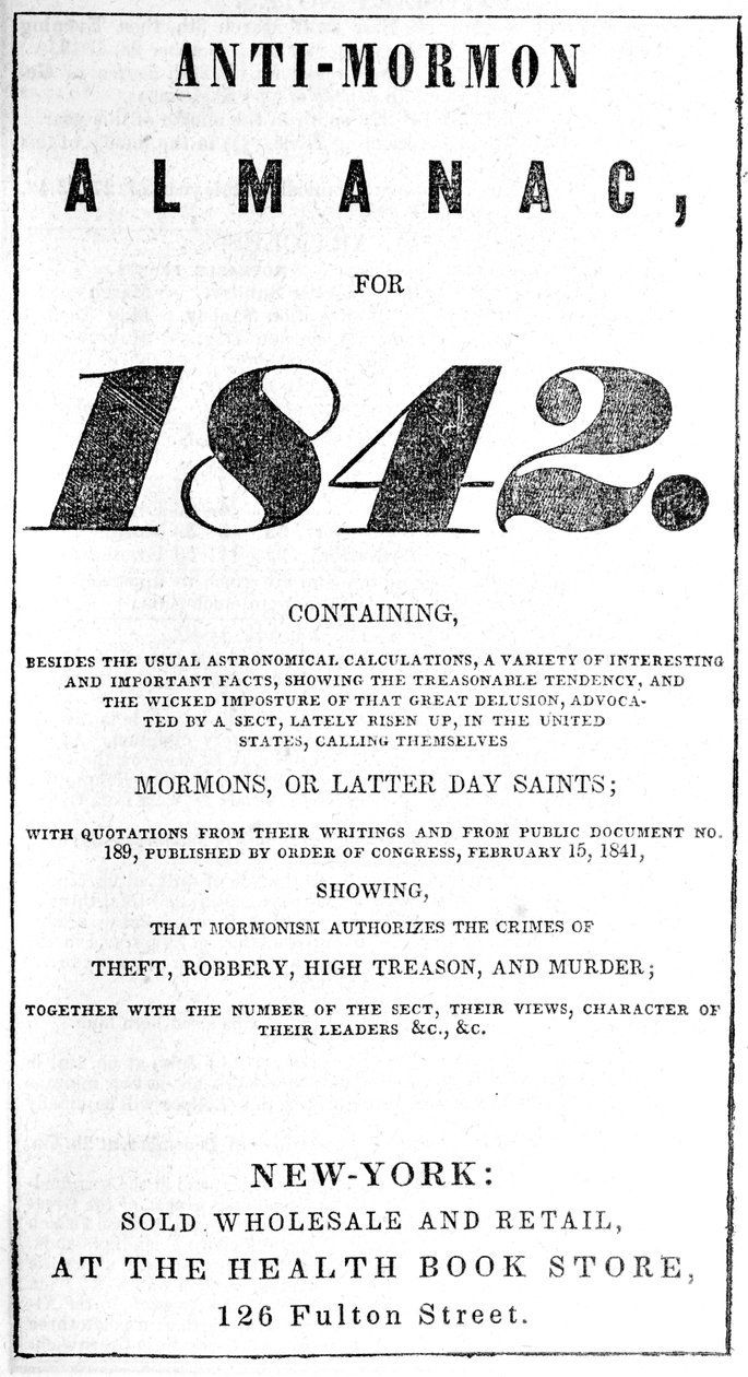 صفحة عنوان التقويم المناهض للمورمون لعام 1842 (طباعة) بواسطة المدرسة الأمريكية