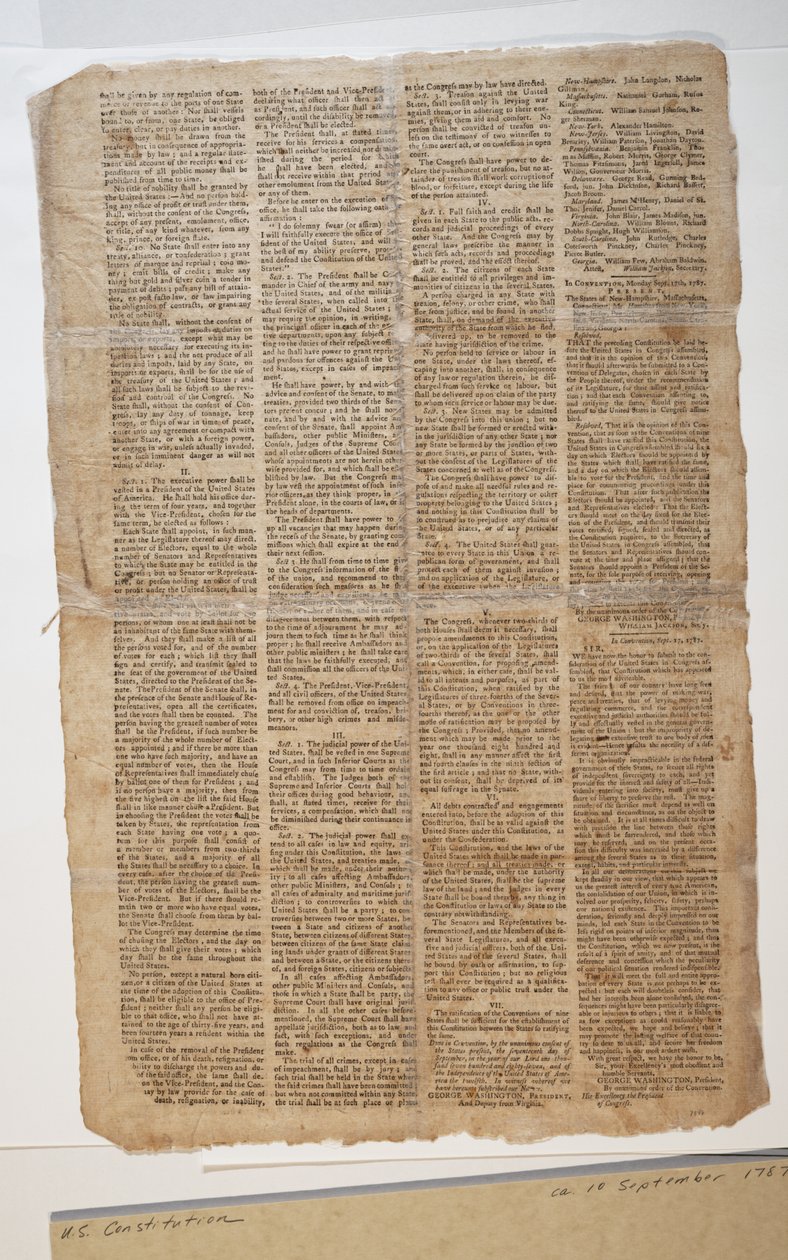 الدستور الأمريكي ، 10 سبتمبر 1787 (انظر أيضًا GLC 696083) بواسطة المدرسة الأمريكية