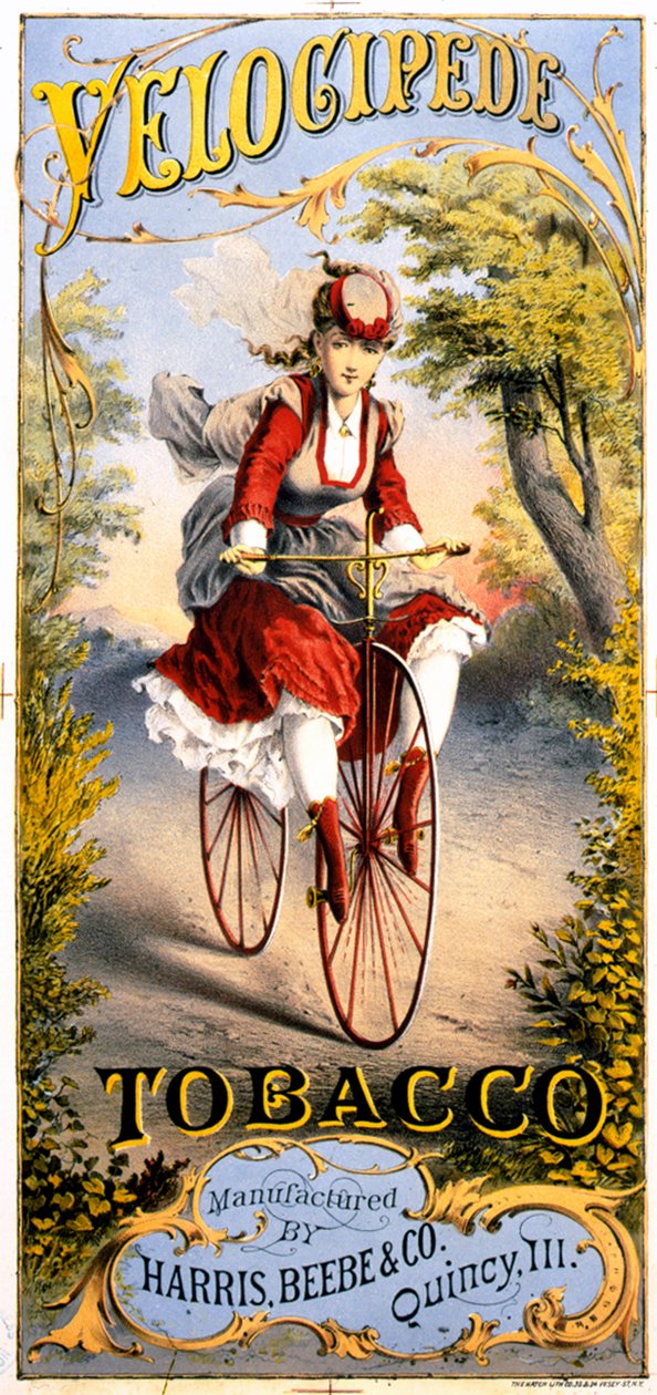 إعلان مجلة التبغ Velocipede بواسطة المدرسة الأمريكية