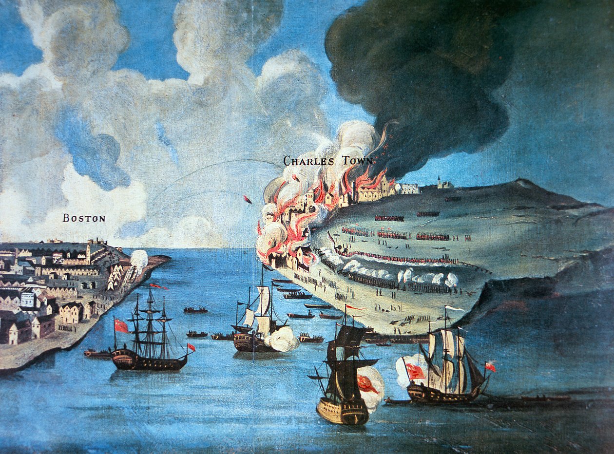 View of Boston and the Battle of Bunker Hill بواسطة المدرسة الأمريكية