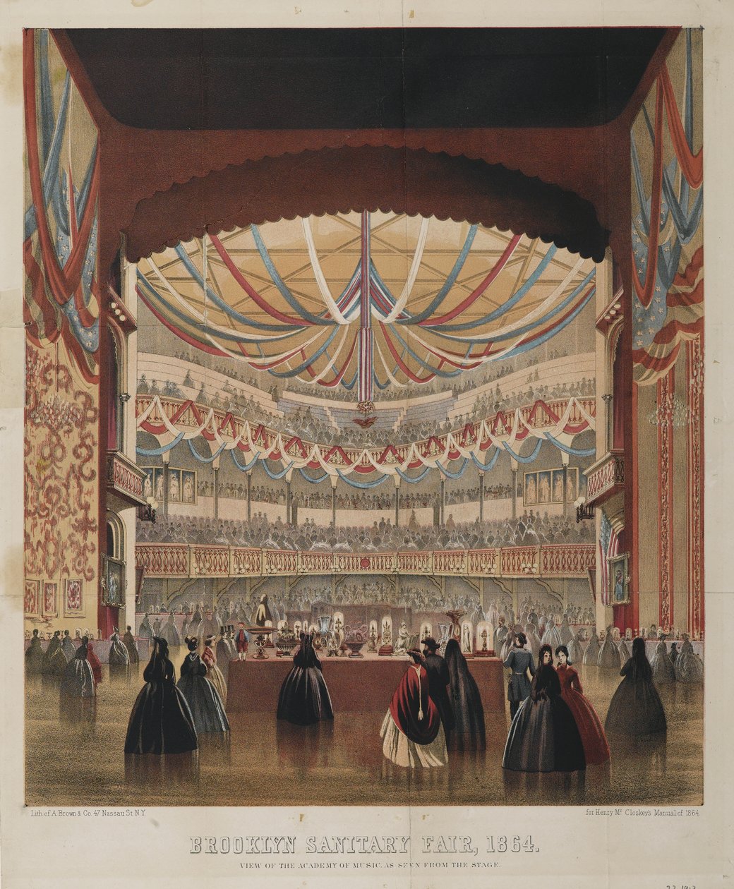 منظر لأكاديمية الموسيقى كما يظهر من المسرح ، معرض بروكلين الصحي ، 1864 بواسطة المدرسة الأمريكية